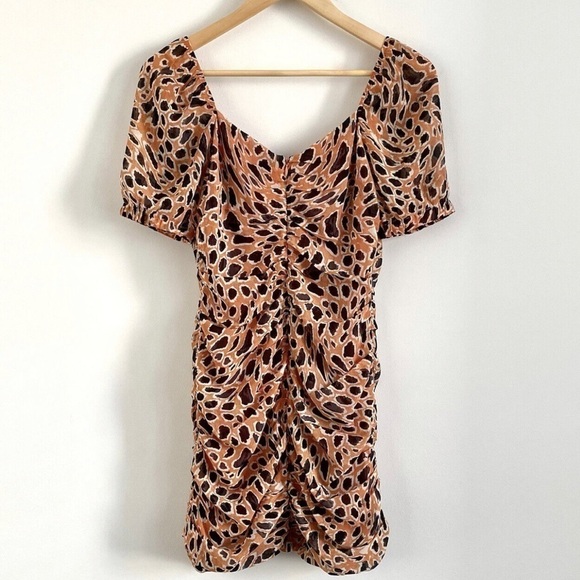 Joa cheetah print ruched chiffon flattering dress size small - Picture 1 of 9